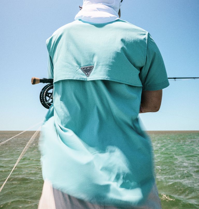 Men's PFG Bahama Elite Short Sleeve Shirt, Color: Vintage Blue, image 12