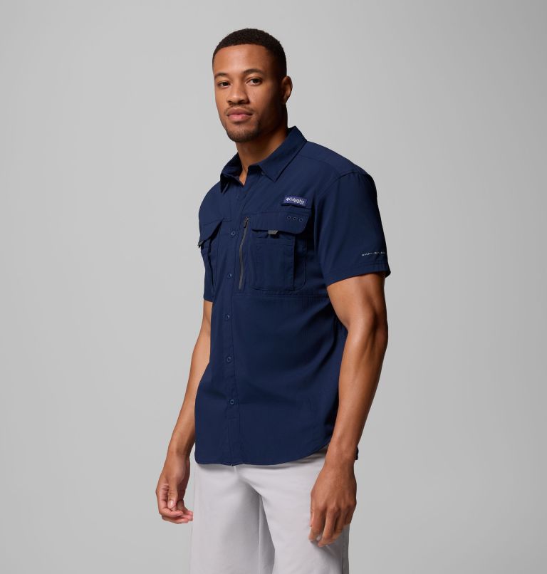 Men's PFG Bahama Elite Short Sleeve Shirt, Color: Collegiate Navy, image 4