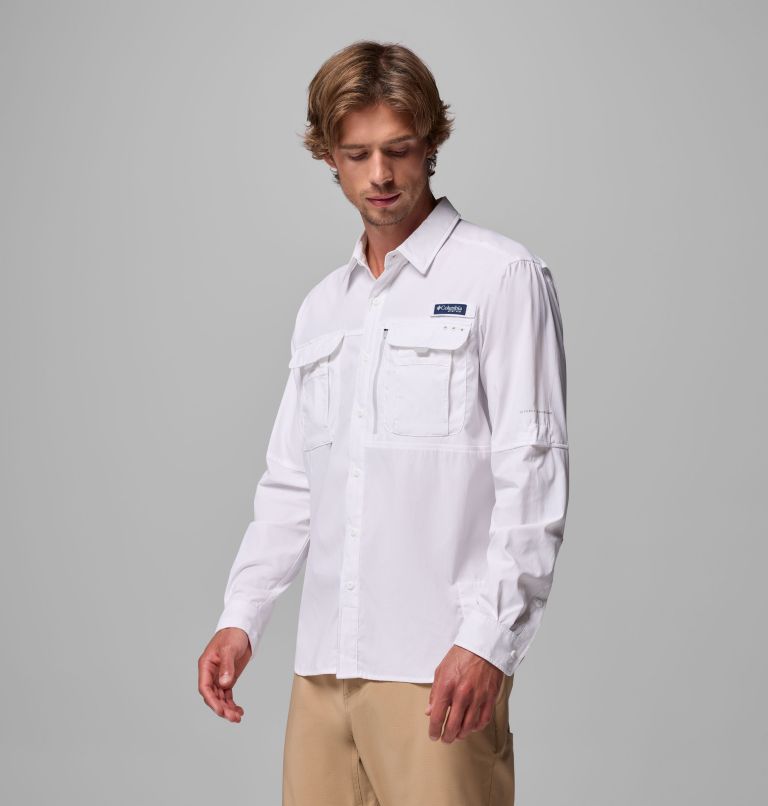 Men's PFG Bahama Elite Long Sleeve Shirt, Color: White, image 4