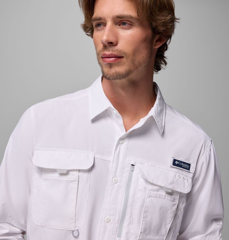 Men's PFG Bahama Elite Long Sleeve Shirt, Color: White, image 7