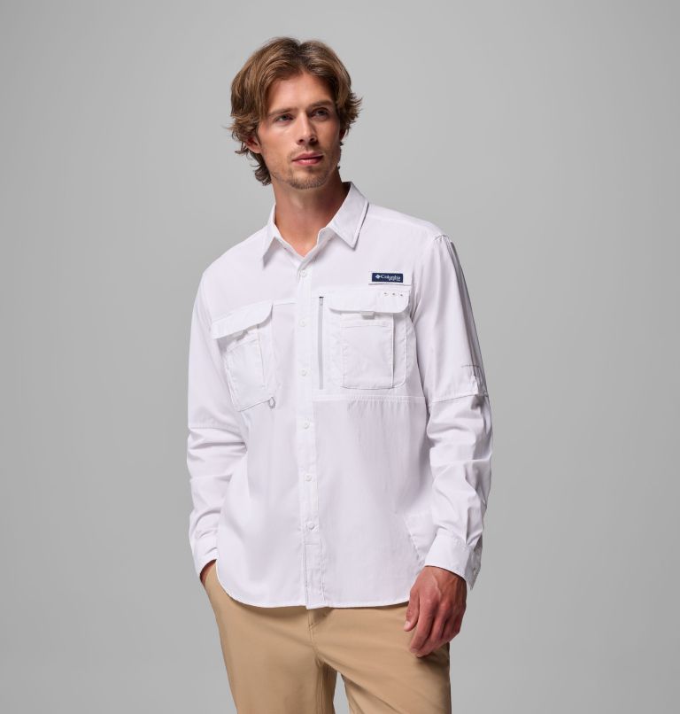 Men's PFG Bahama Elite Long Sleeve Shirt, Color: White, image 1
