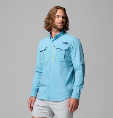 Men's PFG Bahama Elite Long Sleeve Shirt, Color: Vintage Blue, image 8