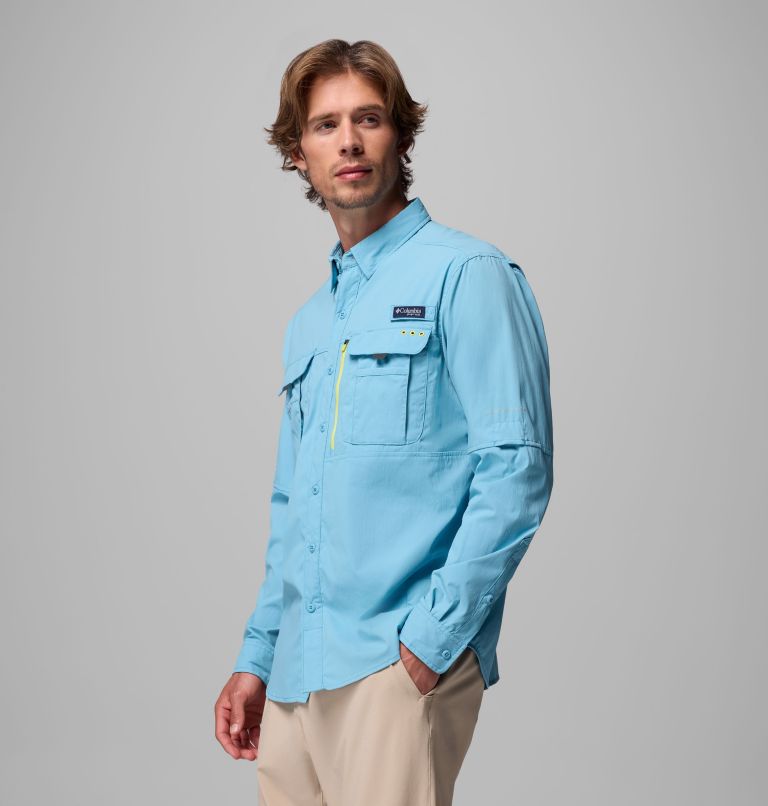 Men's PFG Bahama Elite Long Sleeve Shirt, Color: Vintage Blue, image 4