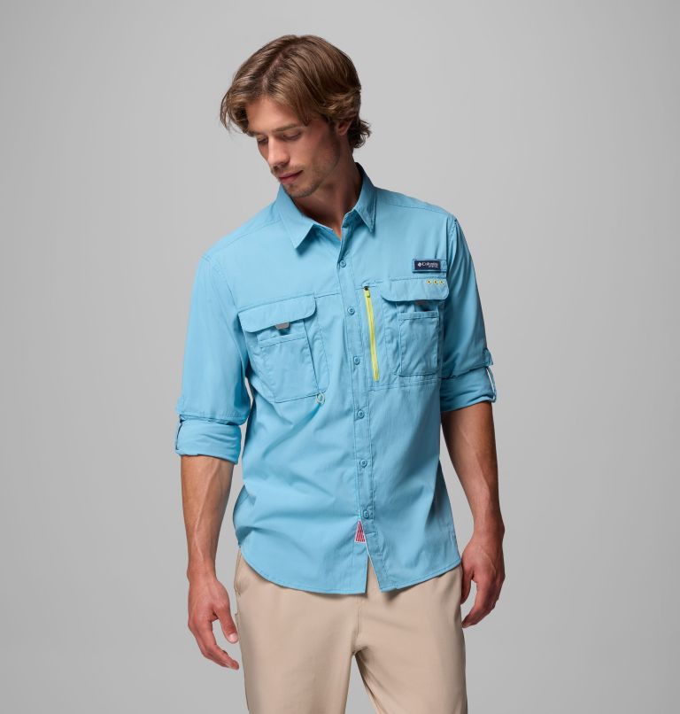 Men's PFG Bahama Elite Long Sleeve Shirt, Color: Vintage Blue, image 5