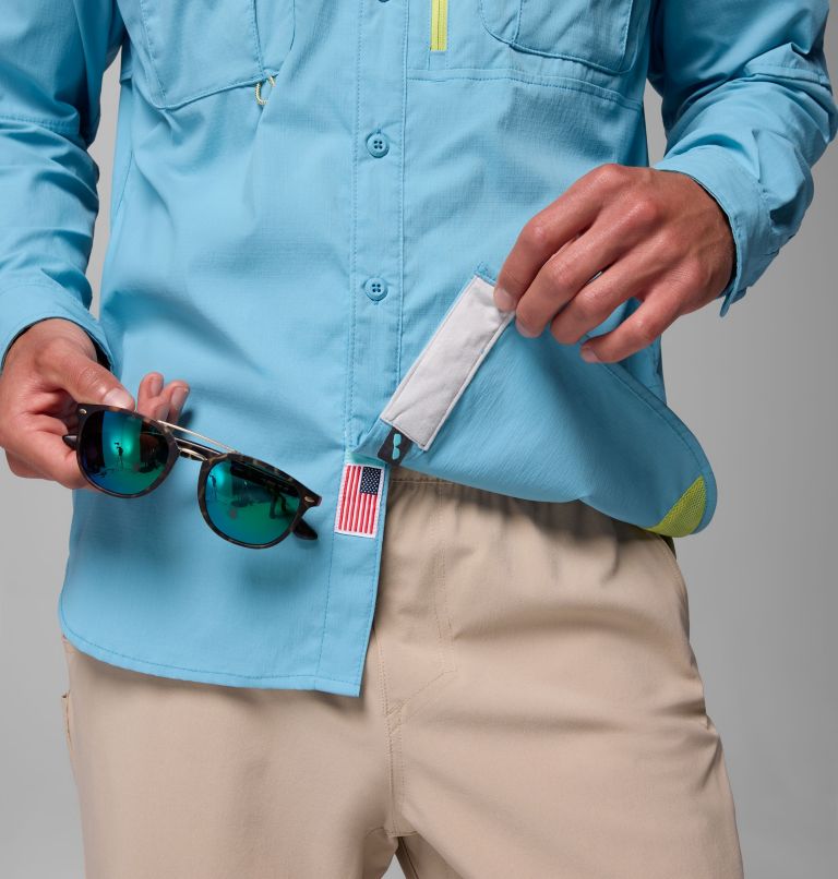 Men's PFG Bahama Elite Long Sleeve Shirt, Color: Vintage Blue, image 6