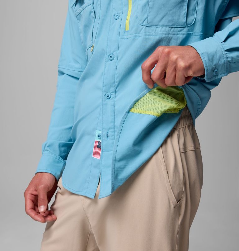 Men's PFG Bahama Elite Long Sleeve Shirt, Color: Vintage Blue, image 7