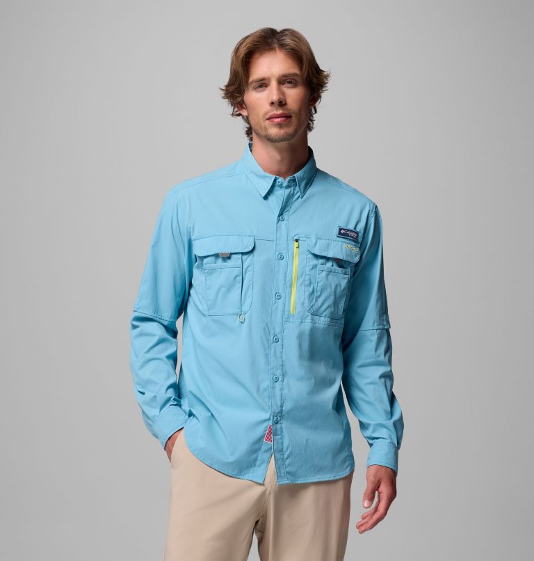 Men's PFG Bahama Elite Long Sleeve Shirt, Color: Vintage Blue, image 1