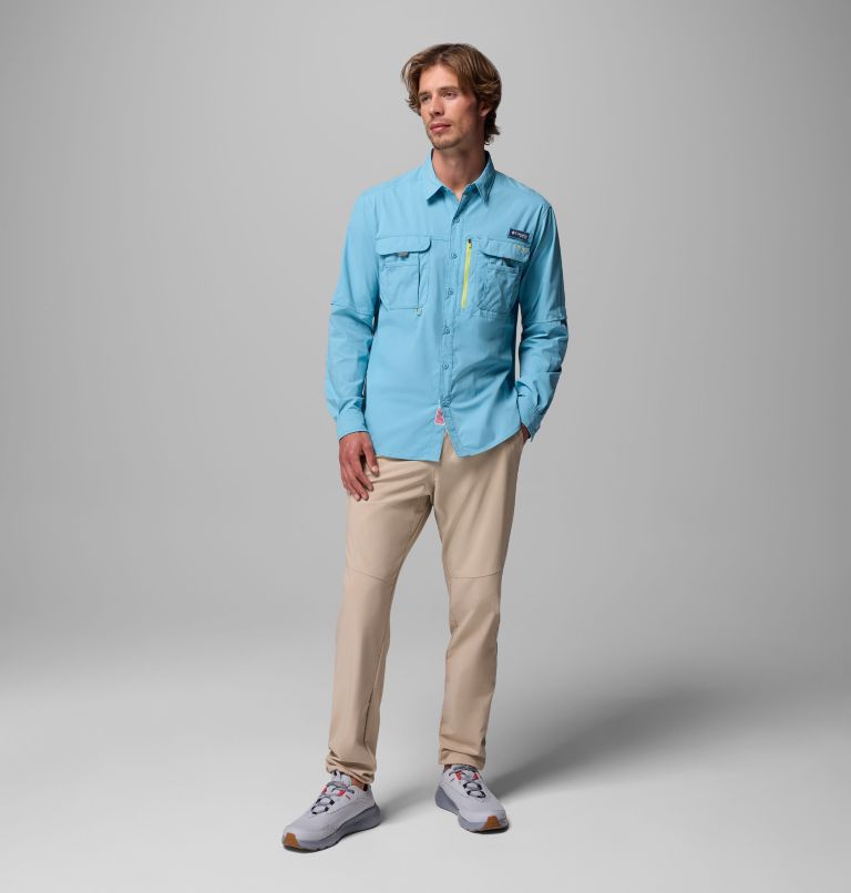 Men's PFG Bahama Elite Long Sleeve Shirt, Color: Vintage Blue, image 2