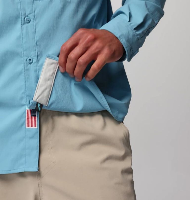 Men's PFG Bahama Elite Long Sleeve Shirt, Color: Vintage Blue