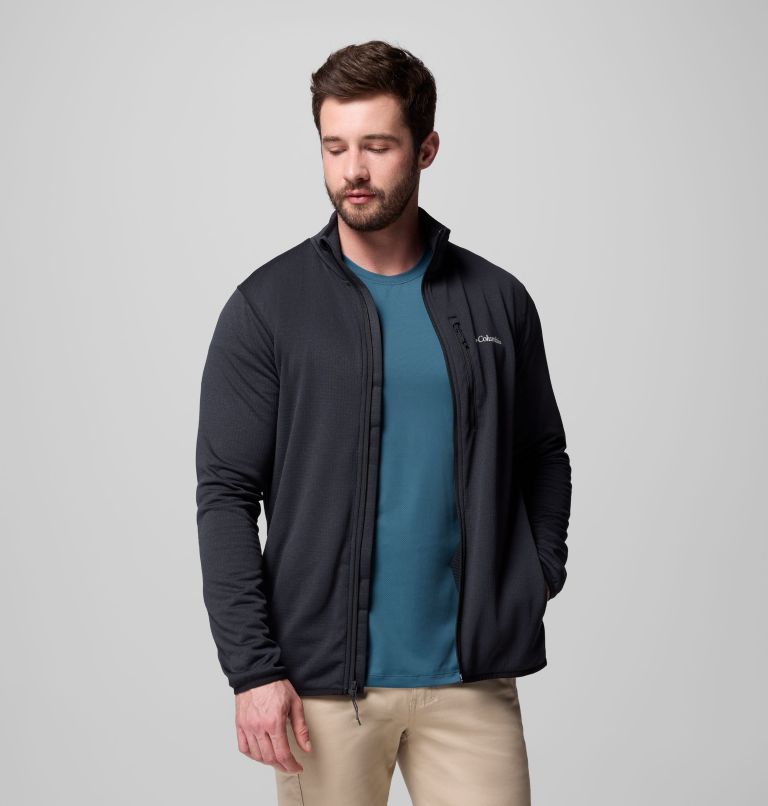 Men's Essential Hike Grid Fleece Full Zip Jacket, Color: Black, image 5