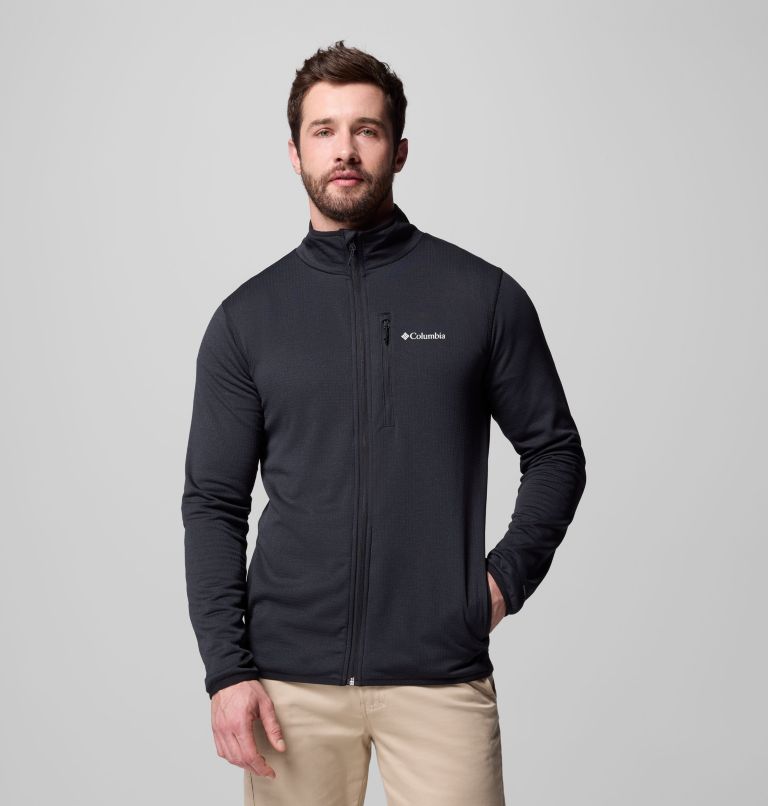 Men's Essential Hike Grid Fleece Full Zip Jacket, Color: Black, image 1