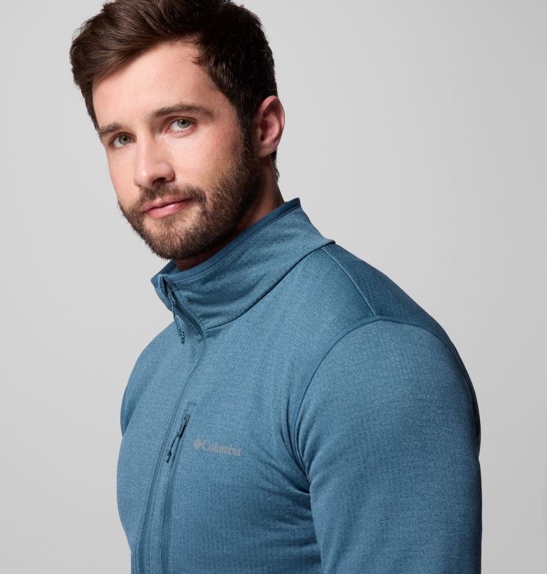 Men's Essential Hike Grid Fleece Full Zip Jacket, Color: Everblue, image 6