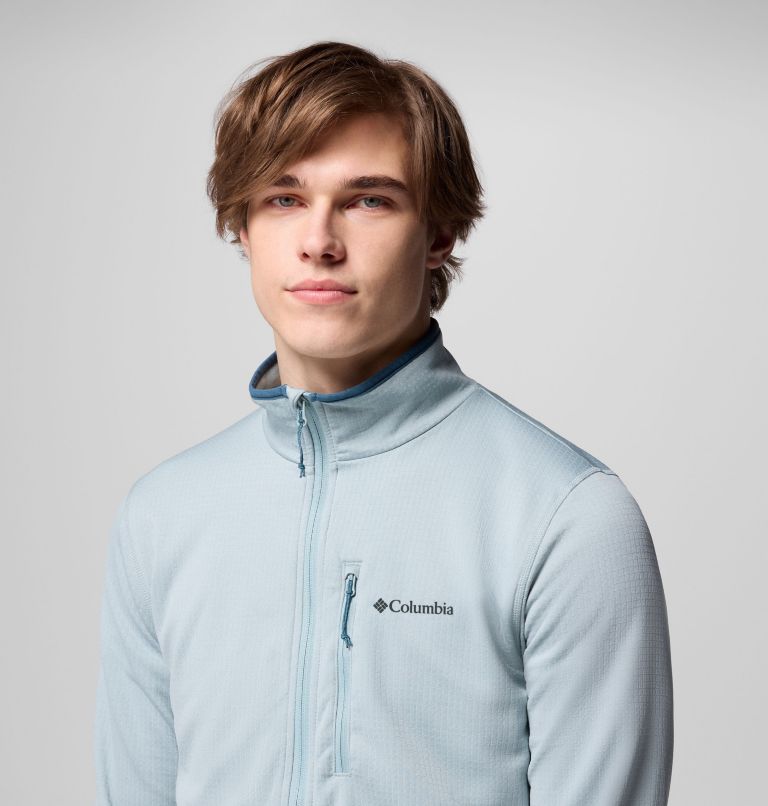 Men's Essential Hike Grid Fleece Full Zip Jacket, Color: Crushed Blue, image 7