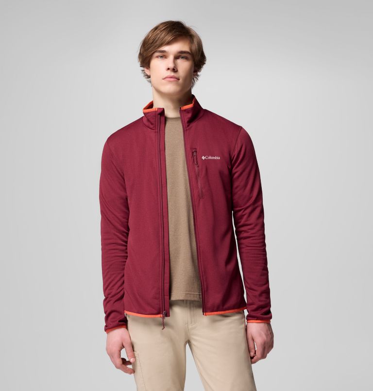 Men's Essential Hike Grid Fleece Full Zip Jacket, Color: Rich Wine, image 5