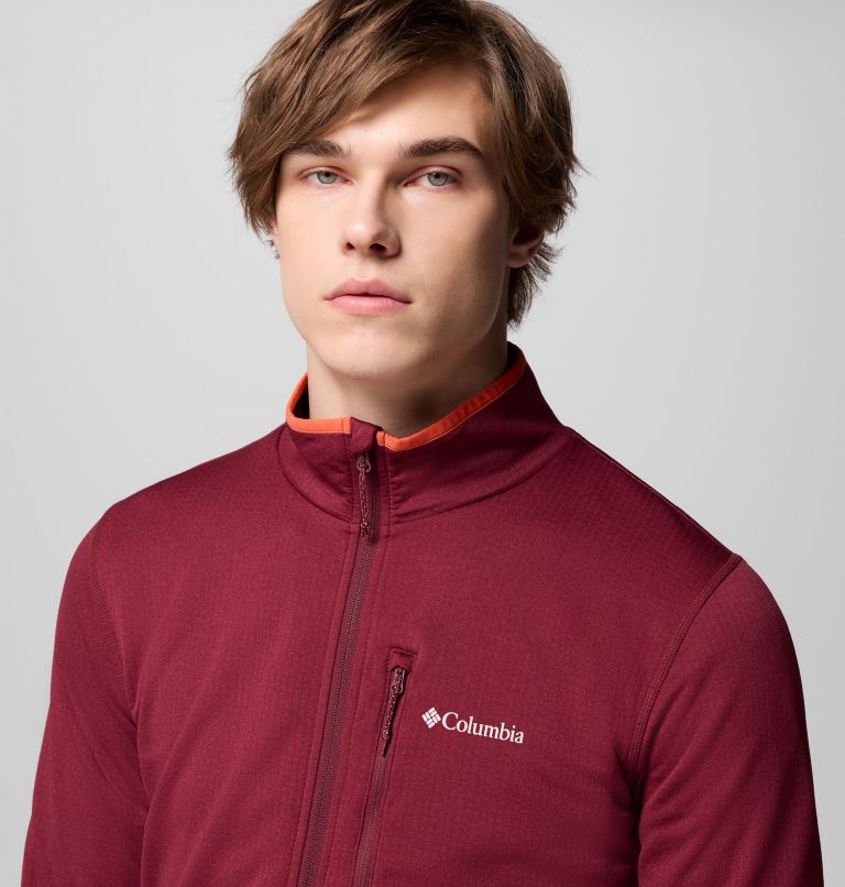 Men's Essential Hike Grid Fleece Full Zip Jacket, Color: Rich Wine, image 7
