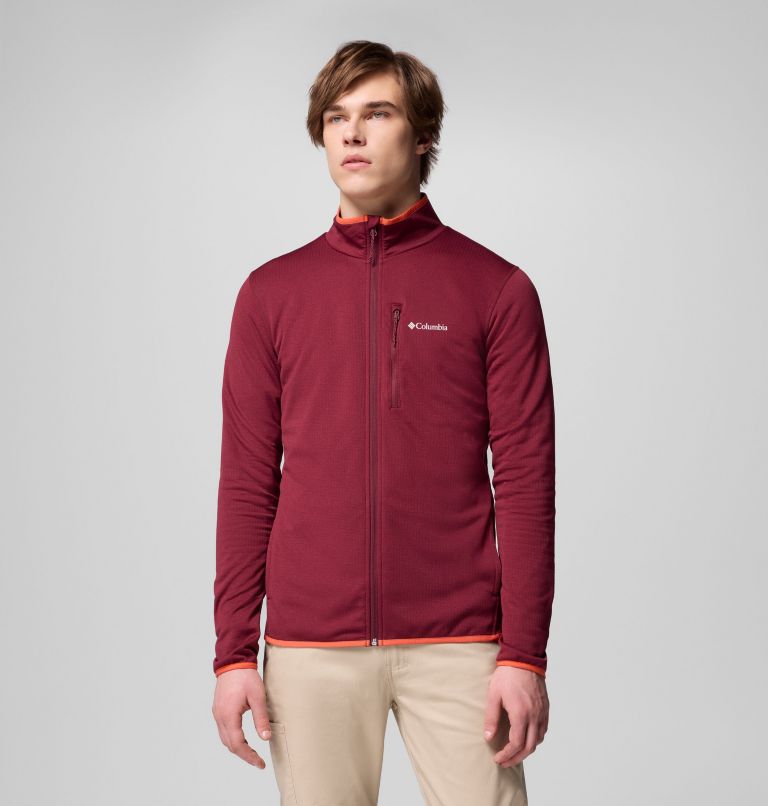 Men's Essential Hike Grid Fleece Full Zip Jacket, Color: Rich Wine, image 1