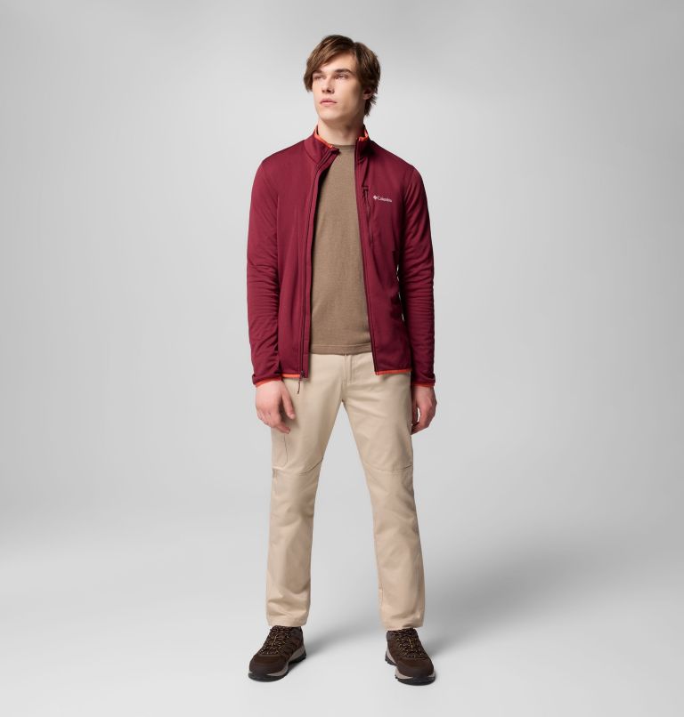 Men's Essential Hike Grid Fleece Full Zip Jacket, Color: Rich Wine, image 2