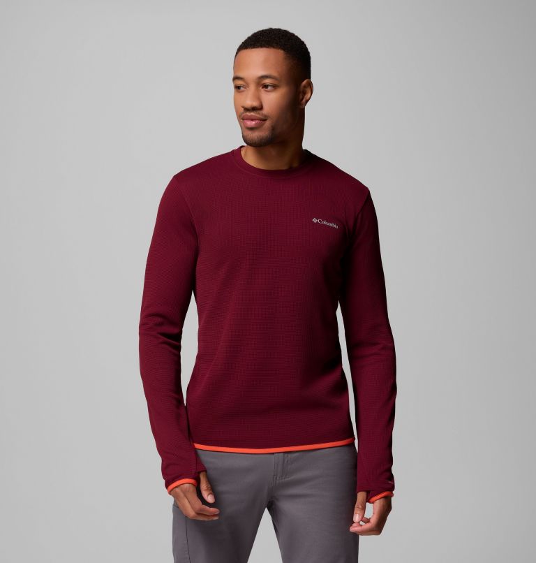 Men's Tech Trail Utility Warm Long Sleeve Crew Shirt, Color: Rich Wine, image 1