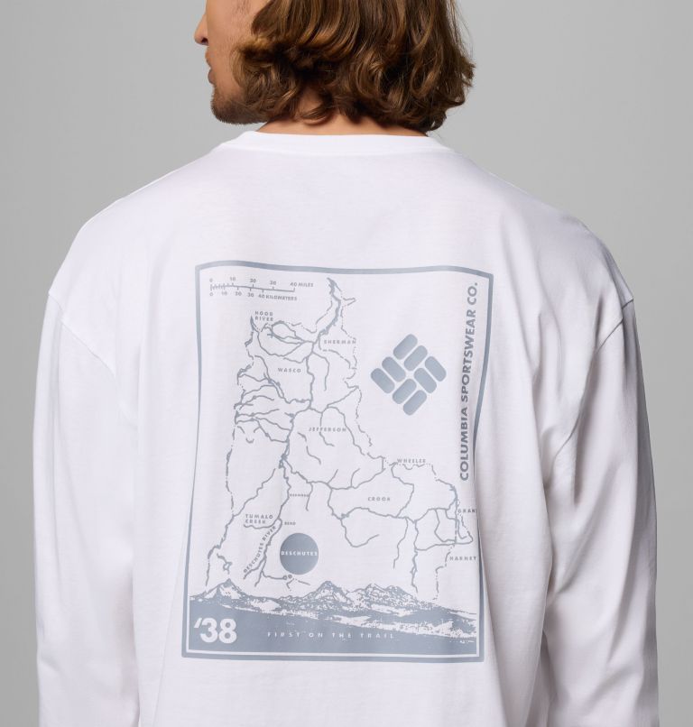 Camiseta de manga larga con estampado Black Butte para hombre, Color: White, Trailmap, image 6