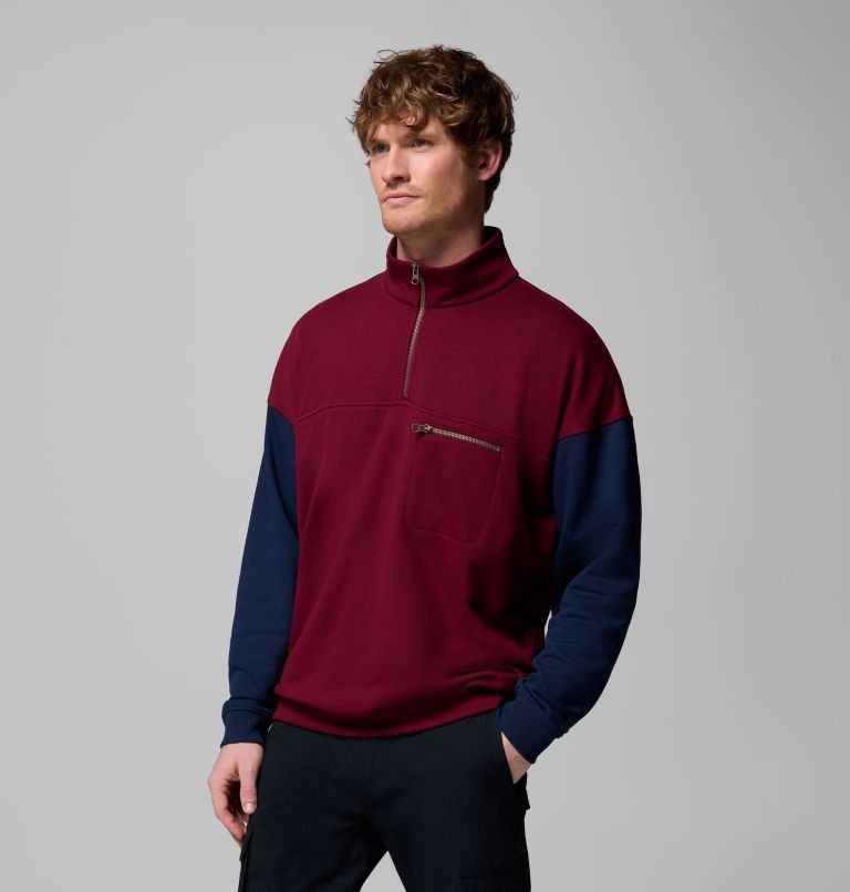 Men's Bugasweat Half Zip Pullover, Color: Rich Wine, Coll Navy, image 4