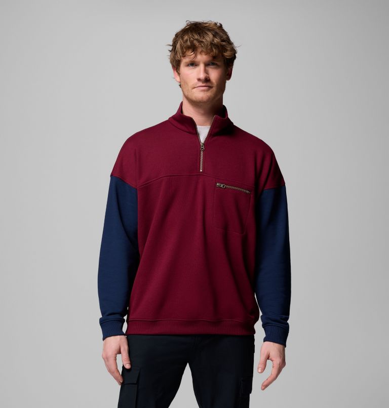 Men's Bugasweat Half Zip Pullover, Color: Rich Wine, Coll Navy, image 1
