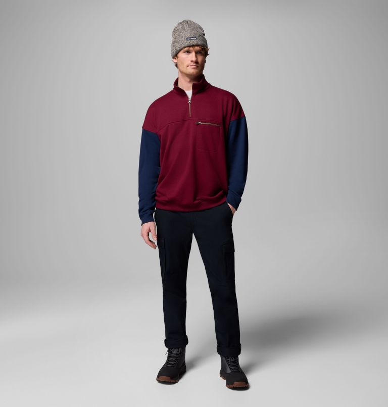 Men's Bugasweat Half Zip Pullover, Color: Rich Wine, Coll Navy, image 2