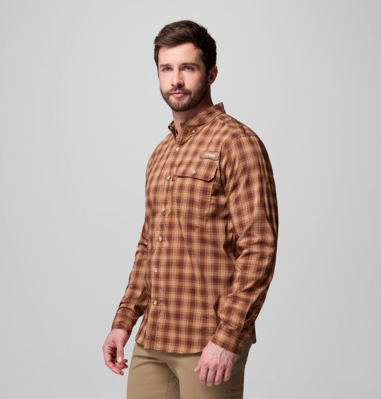 Men's Sharptail Long Sleeve Yarn Dye Shirt, Color: Camel Brown Triple Check, image 4