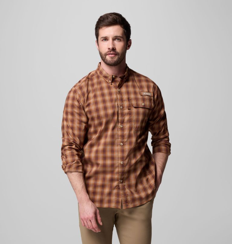 Men's Sharptail Long Sleeve Yarn Dye Shirt, Color: Camel Brown Triple Check, image 5