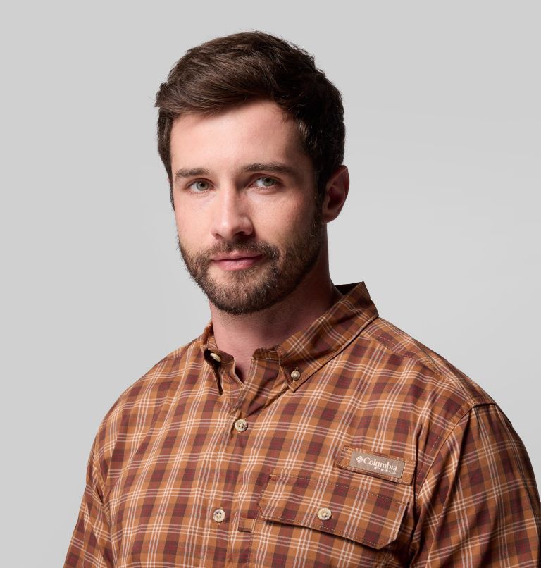 Men's Sharptail Long Sleeve Yarn Dye Shirt, Color: Camel Brown Triple Check, image 7