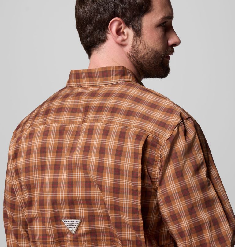 Men's Sharptail Long Sleeve Yarn Dye Shirt, Color: Camel Brown Triple Check, image 8