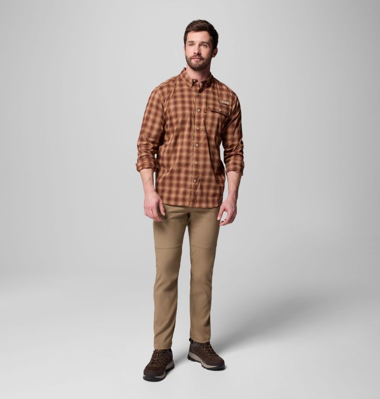 Men's Sharptail Long Sleeve Yarn Dye Shirt, Color: Camel Brown Triple Check, image 2
