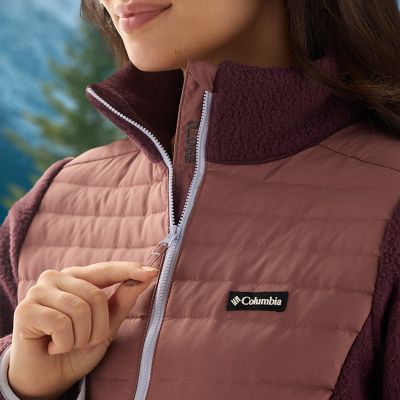 Close-up of a woman zipping up their jacket