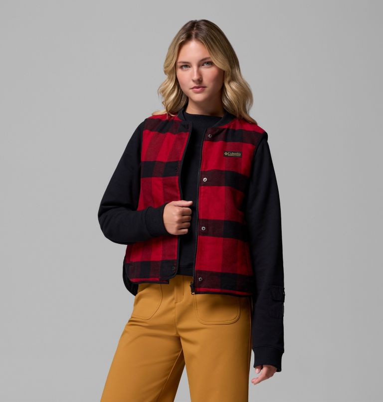 Women's High Cascades Reversible Vest, Color: Black, Red Tim's Buffalo Plaid, image 5