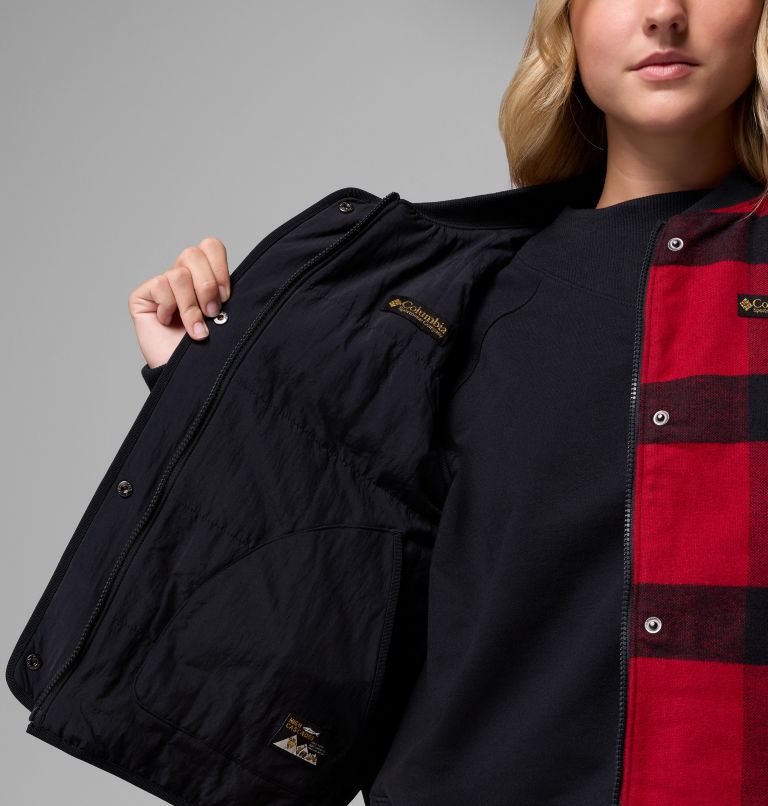 Women's High Cascades Reversible Vest, Color: Black, Red Tim's Buffalo Plaid, image 6