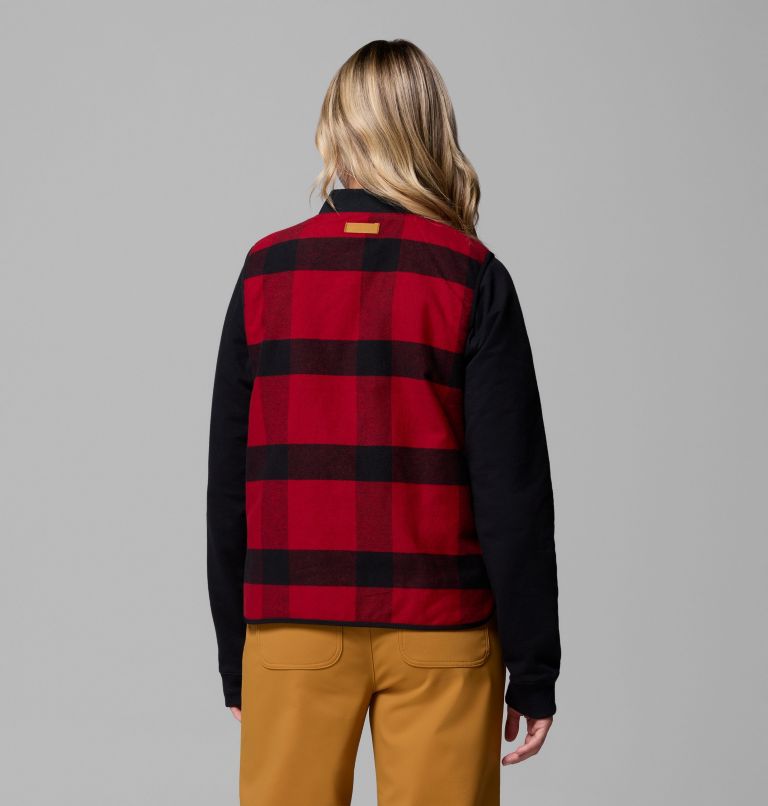 Women's High Cascades Reversible Vest, Color: Black, Red Tim's Buffalo Plaid, image 3