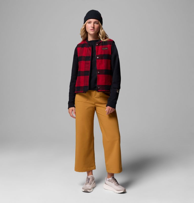 Women's High Cascades Reversible Vest, Color: Black, Red Tim's Buffalo Plaid, image 2