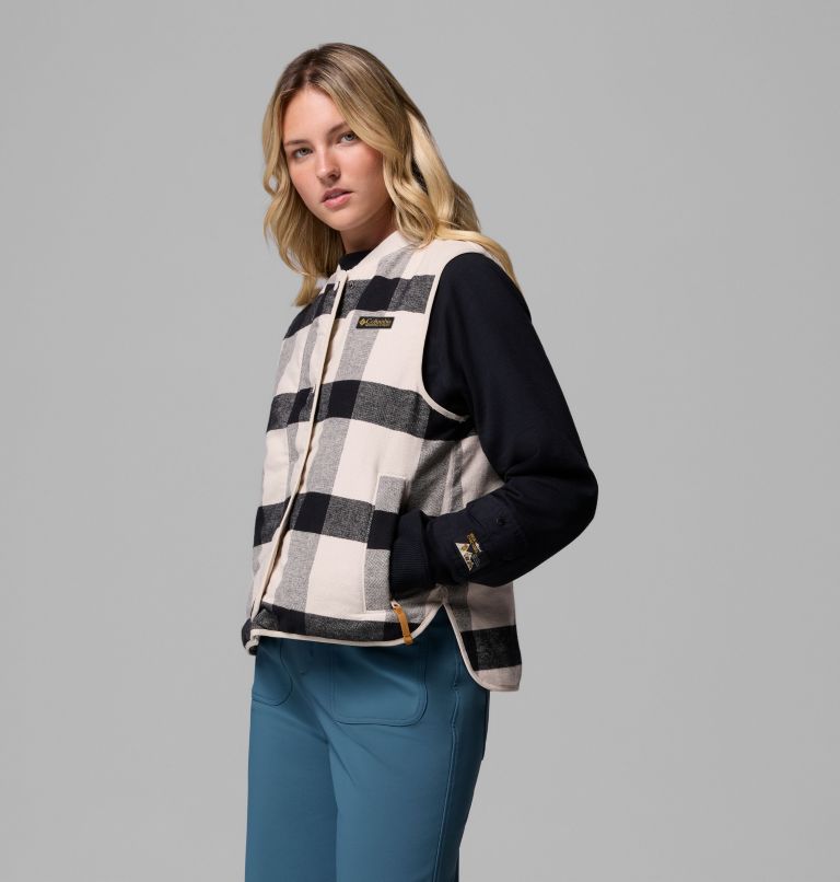 Women's High Cascades Reversible Vest, Color: Dark Stone, Dark Stone Tim's Buff Pld, image 3