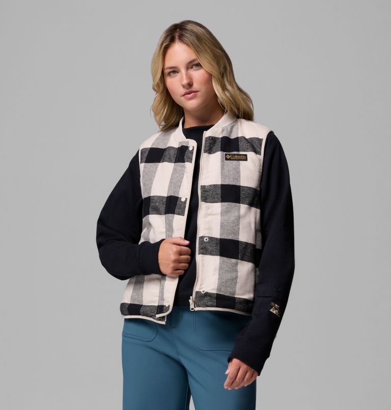 Women's High Cascades Reversible Vest, Color: Dark Stone, Dark Stone Tim's Buff Pld, image 4