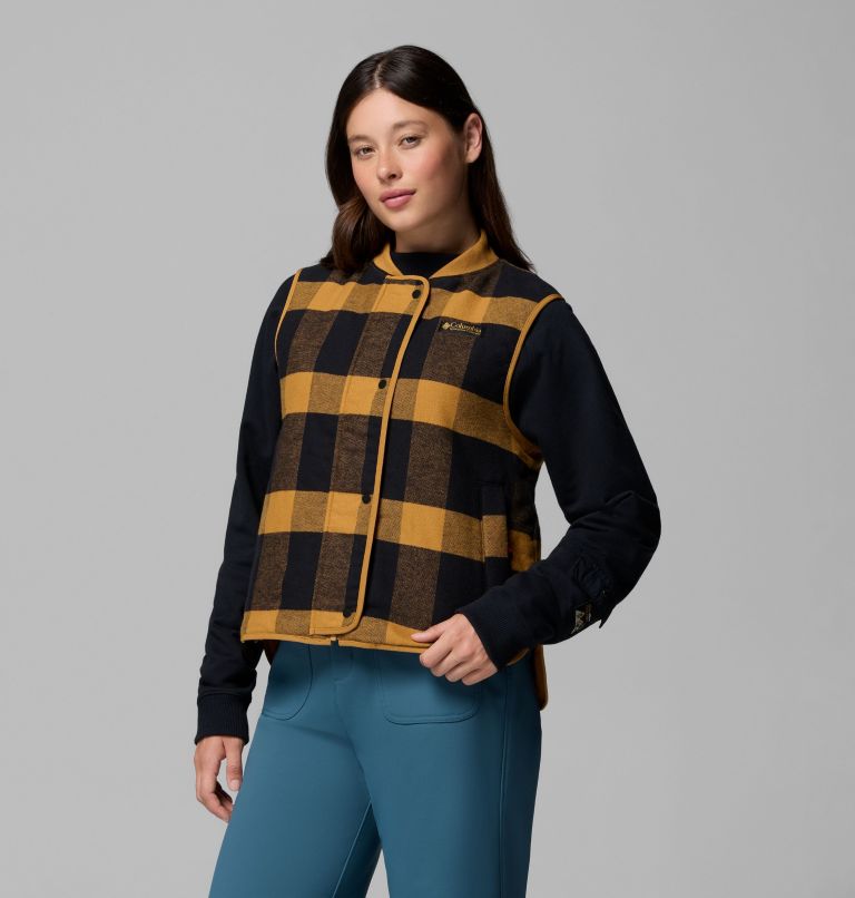 Women's High Cascades Reversible Vest, Color: Maple Sugar, Maple Sugar Tim's Buff Pld, image 4