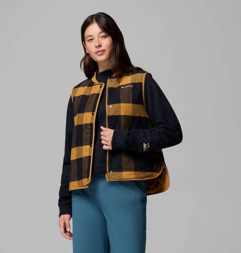 Women's High Cascades Reversible Vest, Color: Maple Sugar, Maple Sugar Tim's Buff Pld, image 5