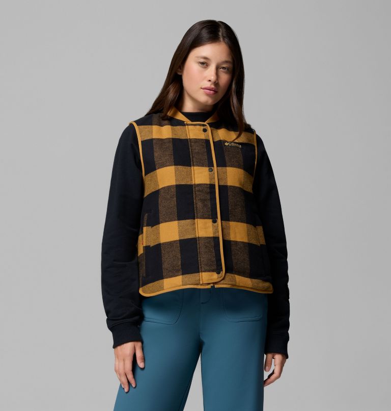 Women's High Cascades Reversible Vest, Color: Maple Sugar, Maple Sugar Tim's Buff Pld, image 1