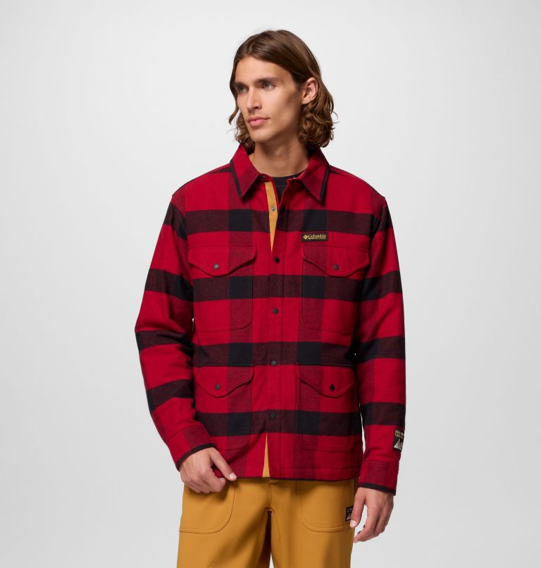 Men's High Cascades Shirt Jacket, Color: Red Dahlia Tims Buffalo Plaid, image 1