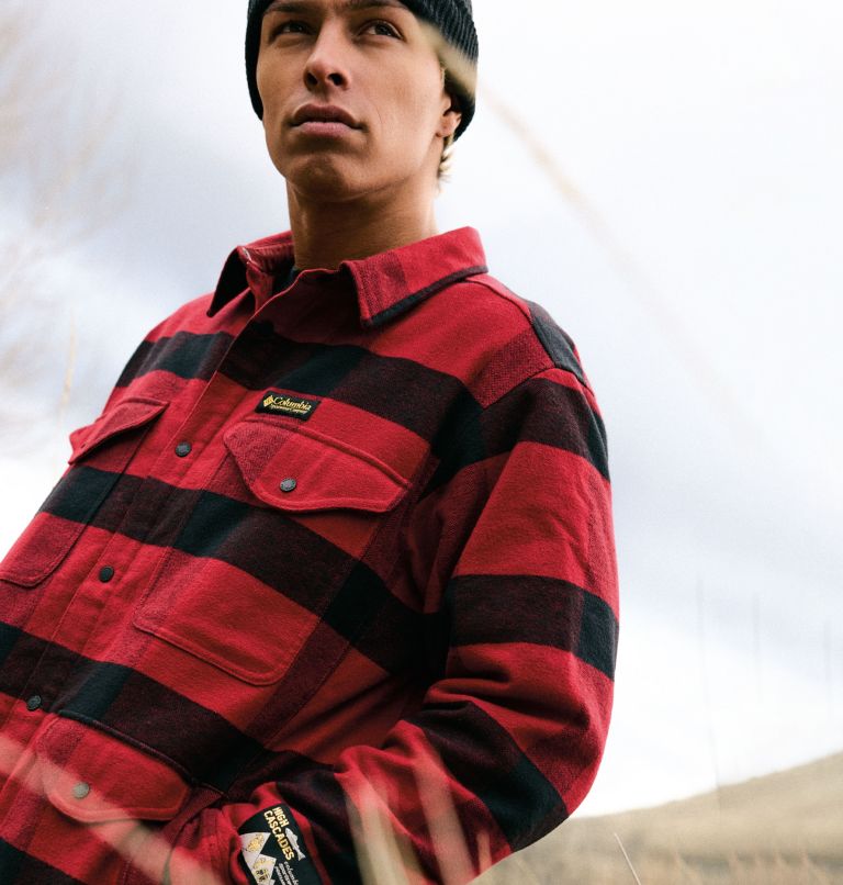 Men's High Cascades Shirt Jacket, Color: Red Dahlia Tims Buffalo Plaid, image 10