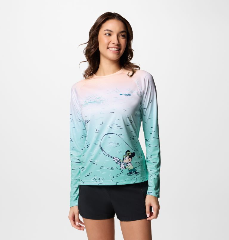 Women's CSC x Disney PFG Tidal Long Sleeve Shirt, Color: Gulf Stream, image 1