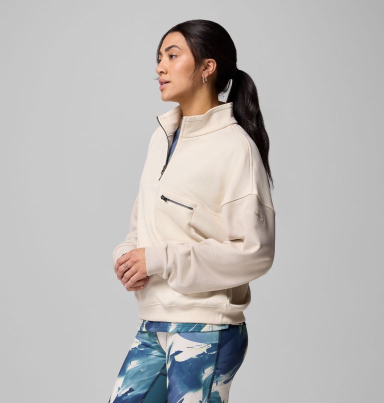 Women's Bugasweat Half Zip Pullover, Color: Chalk, Dark Stone, image 4
