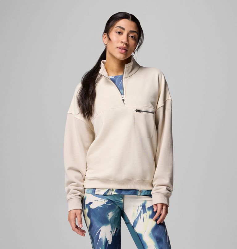 Women's Bugasweat Half Zip Pullover, Color: Chalk, Dark Stone, image 1