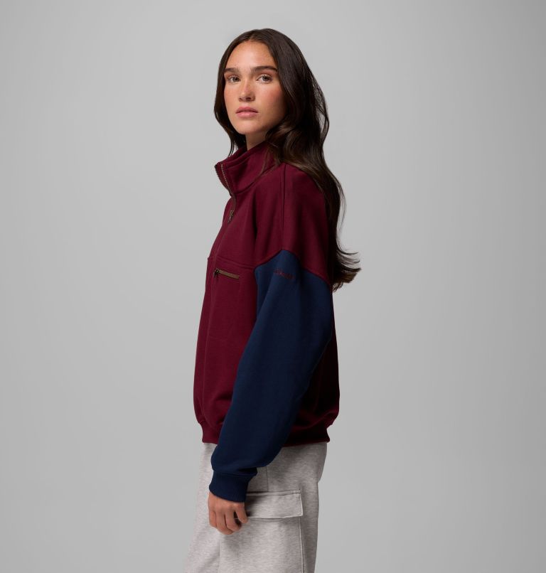 Women's Bugasweat Half Zip Pullover, Color: Rich Wine, Collegiate Navy, image 4