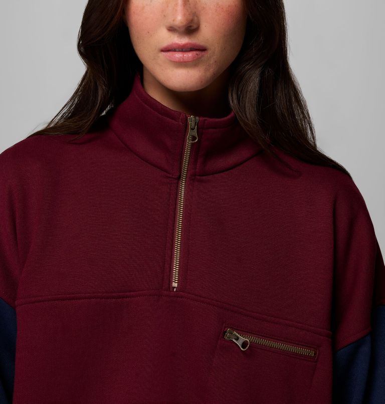 Women's Bugasweat Half Zip Pullover, Color: Rich Wine, Collegiate Navy, image 5