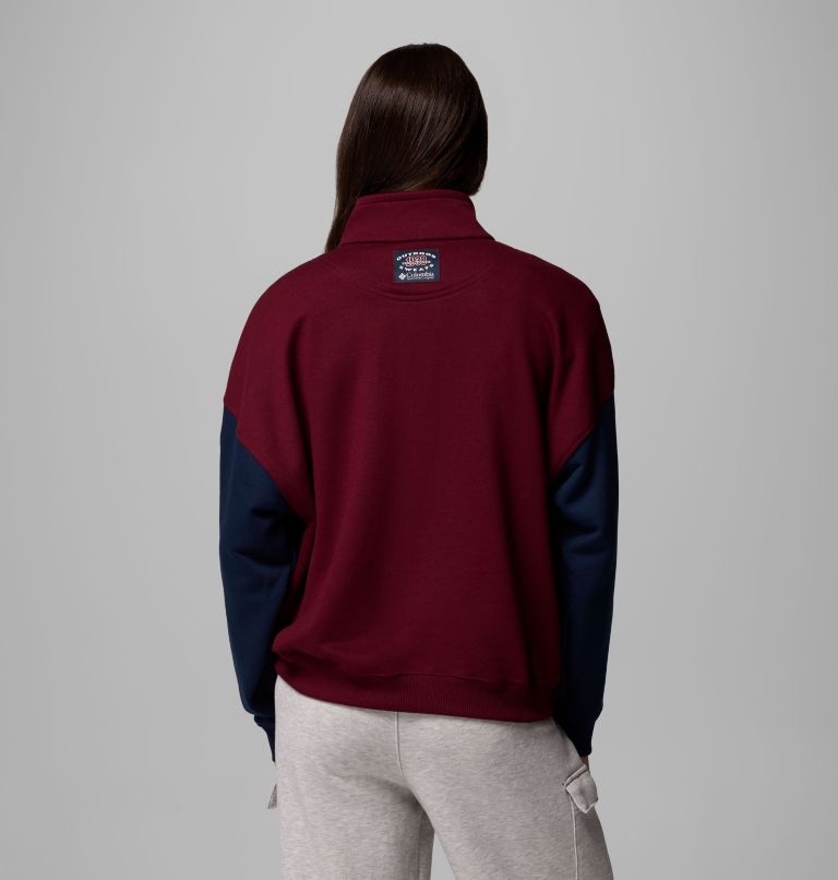 Women's Bugasweat Half Zip Pullover, Color: Rich Wine, Collegiate Navy, image 3
