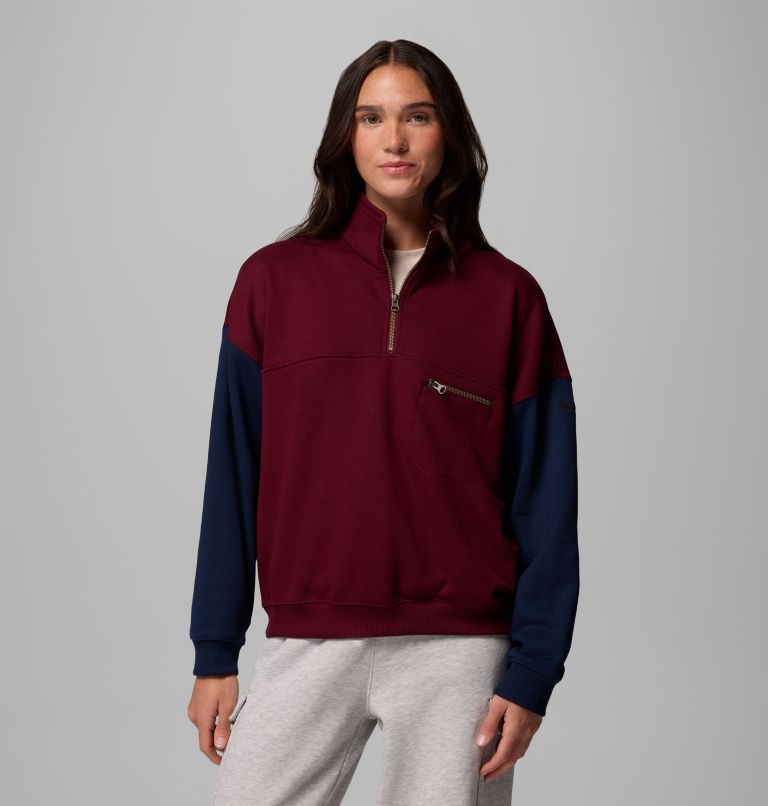 Women's Bugasweat Half Zip Pullover, Color: Rich Wine, Collegiate Navy, image 1